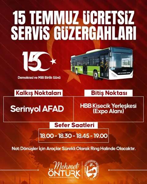 15 Temmuz’da Hatay’da Ücretsiz Servis Hizmeti