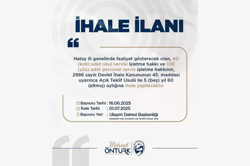 Hatay’da Okul ve Personel Servisi İhalesi Yapılacak