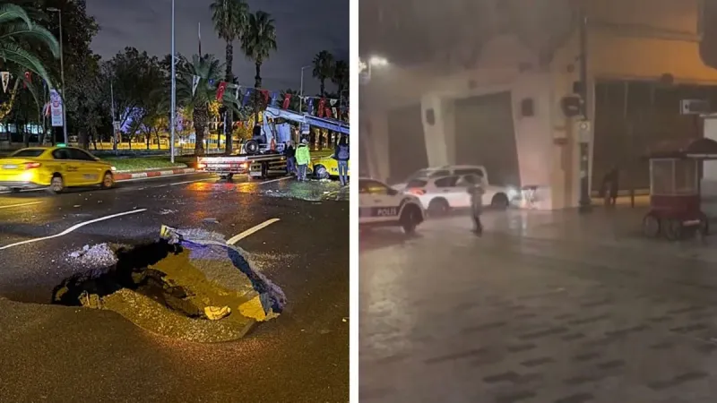 İstanbul'da yağmur etkisi! İstiklal'i su bastı Vatan Caddesi'nde yol çöktü