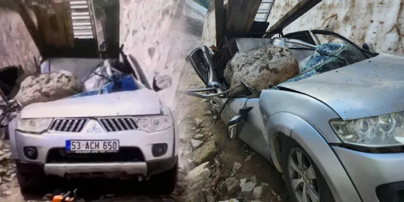 Rize'de Kaya Faciası: Kamyonete Kaya Düştü! 1 Ölü, 2 Yaralı